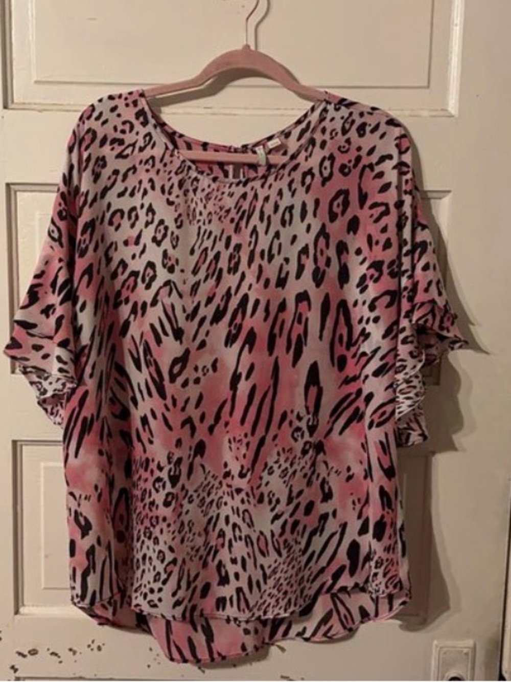 Cato Pink Leopard Print Flutter Sleeve Blouse